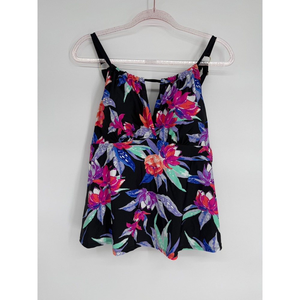 St John's Bay Sz 18W‎ Black Tropical Floral V-Neck Tankini Swim Top Women's $54